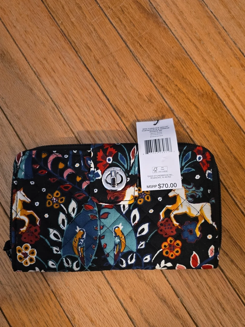 Vera Bradley Black Multicolor Quilted Turnlock Wallet